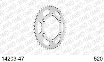Suzuki RM250 1997-1998 - AFAM Rear Sprocket, 520 (OE Pitch), Steel - 47T, 114 links reqd - 14203-47 - P3 Tuning