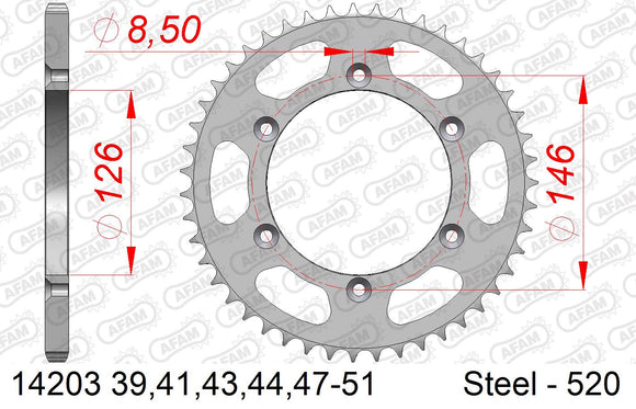 Suzuki RM250 1999-2000 - AFAM Rear Sprocket, 520 (OE Pitch), Steel - 49T, 114 links reqd - 14203-49 - P3 Tuning