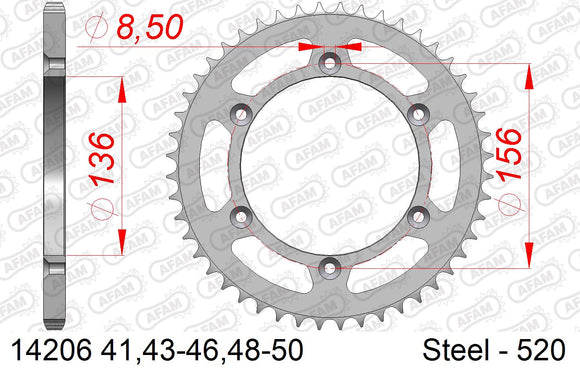 Suzuki DR 250 SE P,R,S 1993-1995 - AFAM Rear Sprocket, 520 (OE Pitch), Steel - 48T, 112 links reqd - 14206-48 - P3 Tuning