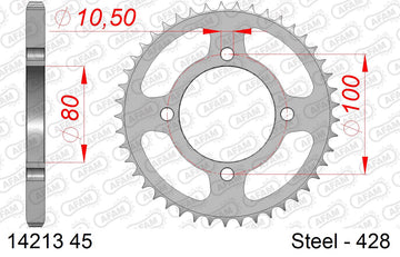 Suzuki GZ125 1998-2008 - AFAM Rear Sprocket, 428 (OE Pitch), Steel - 45T (orig size) - 14213-45 - P3 Tuning