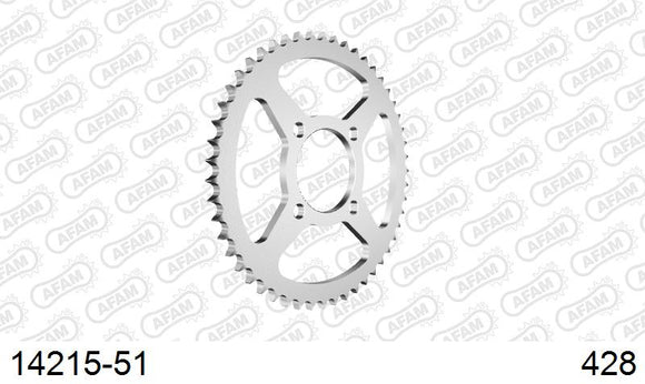 Suzuki RV125 Van Van 2007-2017 - AFAM Rear Sprocket, 428 (OE Pitch), Steel - 51T, 136 links reqd - 14215-51 - P3 Tuning