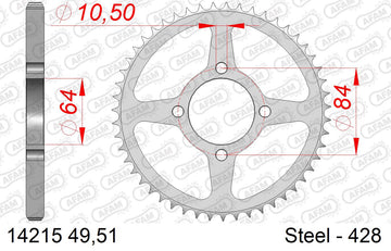 Suzuki RV125 Van Van 2007-2017 - AFAM Rear Sprocket, 428 (OE Pitch), Steel - 51T, 136 links reqd - 14215-51 - P3 Tuning