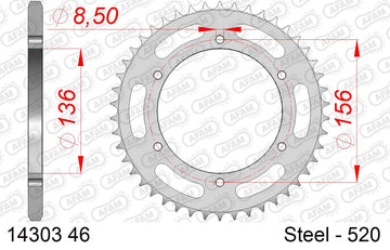 Suzuki RGV250 1989-1990 - AFAM Rear Sprocket, 520 (OE Pitch), Steel - 46T (orig size) - 14303-46 - P3 Tuning