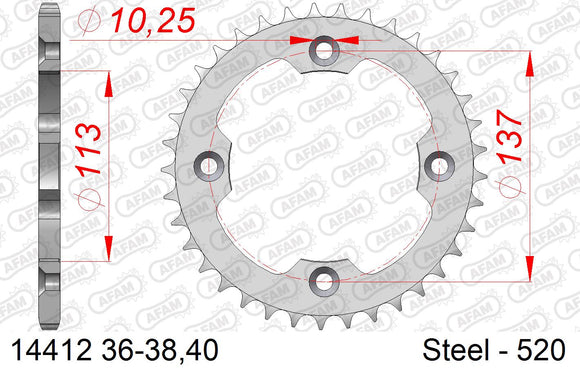 Suzuki LTZ400 ATV 2009-2016 - AFAM Rear Sprocket, 520 (OE Pitch), Steel - 36T, 94 links reqd - 14412-36 - P3 Tuning