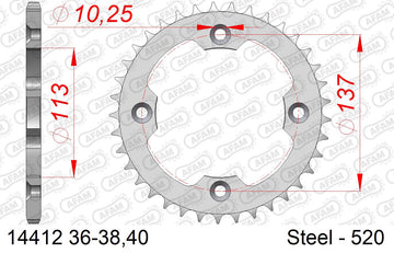 Suzuki LTR450 ATV 2006-2007 - AFAM Rear Sprocket, 520 (OE Pitch), Steel - 40T, 100 links reqd - 14412-40 - P3 Tuning