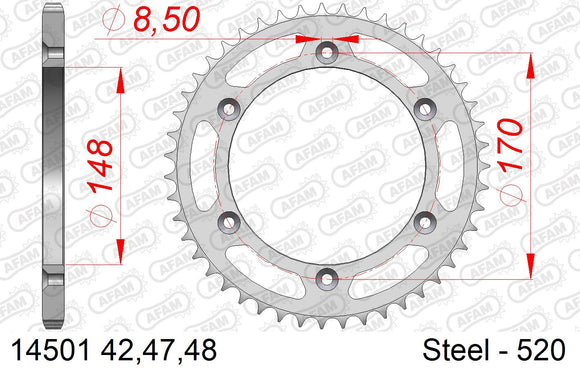 Suzuki DR750 / 800 1989-1989 - AFAM Rear Sprocket, 520 (OE Pitch), Steel - 47T, 116 links reqd - 14501-47 - P3 Tuning