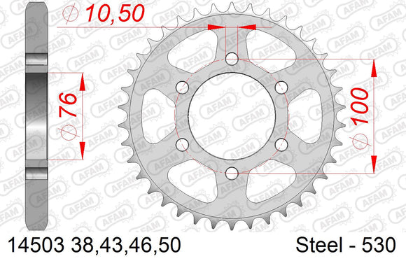 Suzuki GT750 J/K/L/M/A/B 1974-1977 - AFAM Rear Sprocket, 530 (OE Pitch), Steel - 43T (orig size) - 14503-43 - P3 Tuning