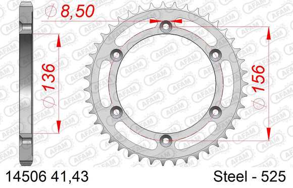 Suzuki DR650 2006-2026 - AFAM Rear Sprocket, 525 (OE Pitch), Steel - 43T, 112 links reqd - 14506-43 - P3 Tuning