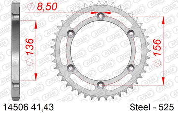 Suzuki XF650 Freewind 1997-2002 - AFAM Rear Sprocket, 525 (OE Pitch), Steel - 43T (orig size) - 14506-43 - P3 Tuning