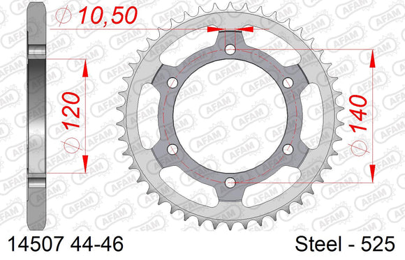 Suzuki GSX-R600 1997-1997 - AFAM Rear Sprocket, 525 (OE Pitch), Steel - 44T, 108 links reqd - 14507-44 - P3 Tuning