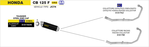Honda CB 125 F Thunder aluminium silencer with carby end cap