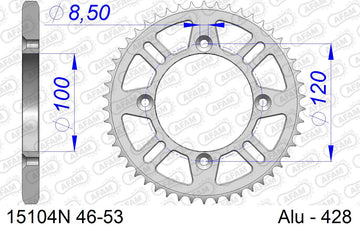 Yamaha YZ85 2011-2019 - AFAM Rear Sprocket, 428 (OE Pitch), Alu - 47T, 122 links reqd - 15104N-47 - P3 Tuning