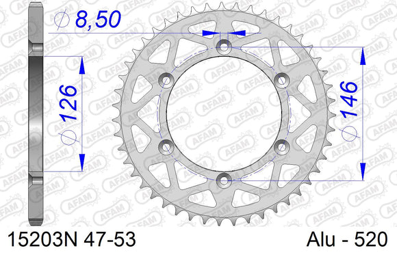 Suzuki RM125 1983-1994 - AFAM Rear Sprocket, 520 (OE Pitch), Alu - 47T, 112 links reqd - 15203N-47 - P3 Tuning