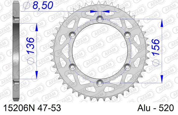 Suzuki DR 350 S L,M,N,P 1990-1993 - AFAM Rear Sprocket, 520 (OE Pitch), Alu - 48T, 112 links reqd - 15206N-48 - P3 Tuning