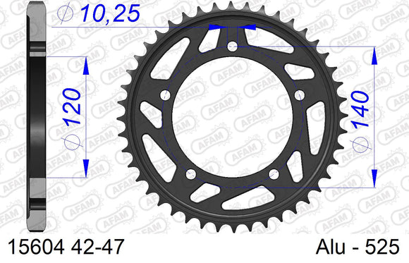 Triumph Speed 4 (600cc) 2004-2005 - AFAM Rear Sprocket, 525 (OE Pitch), Alu - 43T, 108 links reqd - 15604-43 - P3 Tuning