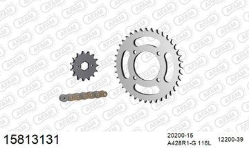 SYM XS 125 K 2007-2013 - AFAM Reinforced Chain & Steel Sprocket Kit, 428 (OE Pitch) - 15813131 - P3 Tuning