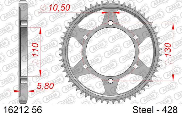 Kawasaki Ninja 125 2019-2026 - AFAM Rear Sprocket, 428 (OE Pitch), Steel - 56T (orig size) - 16212-56 - P3 Tuning