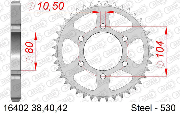 Kawasaki Z550 GP 1981-1982 - AFAM Rear Sprocket, 530 (OE Pitch), Steel - 40T (orig size) - 16402-40 - P3 Tuning