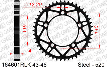 BMW M1000RR 2021-2026 - AFAM Rear Sprocket, 520 conversion, Steel - 45T, 122 links reqd - 164601RLK-45 - P3 Tuning