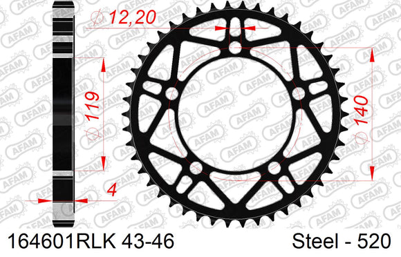 BMW S1000RR 2019-2023 - AFAM Rear Sprocket, 520 conversion, Steel - 45T (orig size) - 164601RLK-45 - P3 Tuning