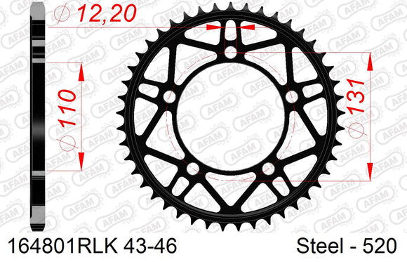BMW S1000R Naked 2017-2020 - AFAM Rear Sprocket, 520 conversion, Steel - 44T, 120 links reqd - 164801RLK-44 - P3 Tuning