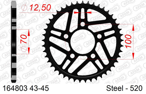 BMW S1000RR HP-4 Race 2017-2018 - AFAM Rear Sprocket, 520 (OE Pitch), Steel - 45T (orig size) - 164803RLK-45 - P3 Tuning