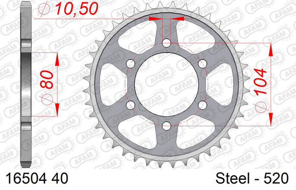 Kawasaki ZX-6R 2003-2004 - AFAM Rear Sprocket, 520 (OE Pitch), Steel - 40T (orig size) - 16504-40 - P3 Tuning