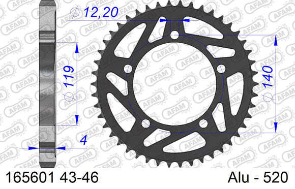 BMW M1000RR 2021-2026 - AFAM Rear Sprocket, 520 conversion, Alu - 46T (orig size) - 165601-46 - P3 Tuning