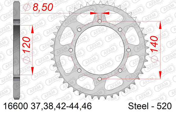 Kawasaki KLE500 1996-2004 - AFAM Rear Sprocket, 520 (OE Pitch), Steel - 42T, 108 links reqd - 16600-42 - P3 Tuning