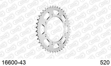 Kawasaki BJ 250 Estrella RS Custom E1,E2,E3,E4A 1996-1999 - AFAM Rear Sprocket, 520 (OE Pitch), Steel - 43T, 106 links reqd - 16600-43 - P3 Tuning