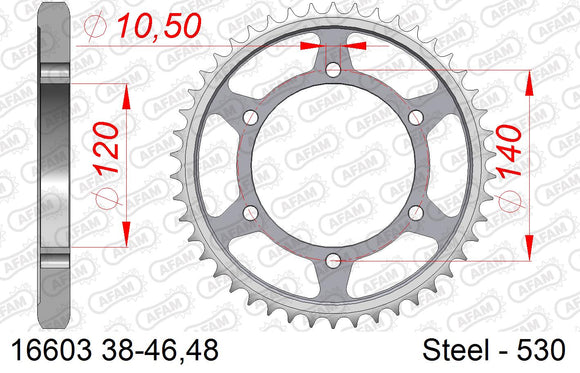 Suzuki TL1000S 1997-2001 - AFAM Rear Sprocket, 530 (OE Pitch), Steel - 43T, 108 links reqd - 16603-43 - P3 Tuning