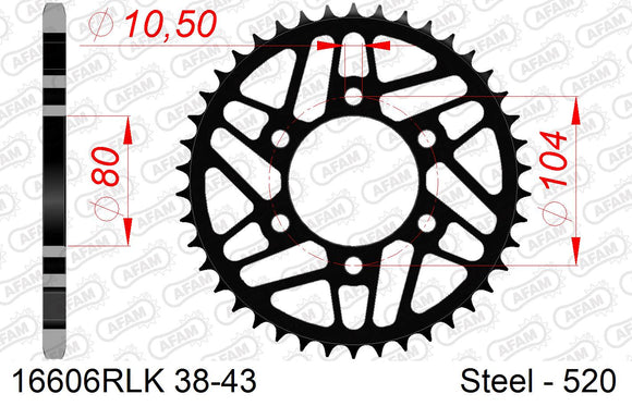 Kawasaki ZX-10R 2011-2015 - AFAM Rear Sprocket, 520 conversion, Steel - 39T (orig size) - 16606RLK-39 - P3 Tuning