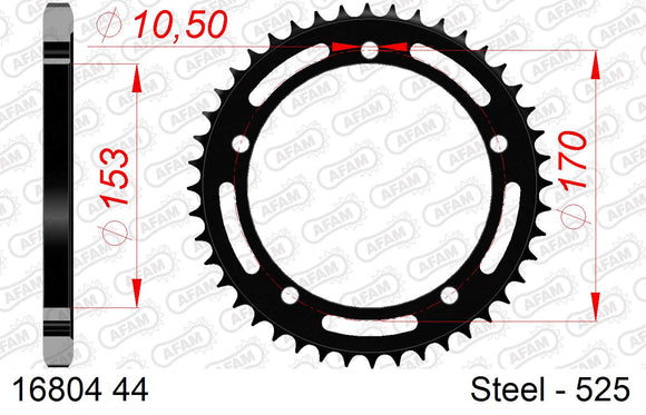 Kawasaki Ninja H2 SX / SE (1000cc) 2018-2026 - AFAM Rear Sprocket, 525 (OE Pitch), Steel - 44T (orig size) - 16804-44 - P3 Tuning