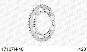 Suzuki RM 65 K3,K4,K5 2003-2005 - AFAM Rear Sprocket, 420 (OE Pitch), Alu - 46T, 110 links reqd - 17107N-46 - P3 Tuning
