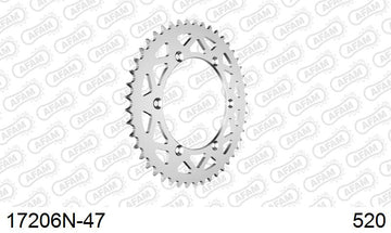 Kawasaki KLX 300 R A7,A8,A9,A10,A6F,A7F 2002-2007 - AFAM Rear Sprocket, 520 (OE Pitch), Alu - 47T, 110 links reqd - 17206N-47 - P3 Tuning