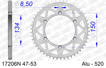 Kawasaki KDX 220 R A4,A5,A6,A7,A8,A9,A10,A11,A12,A6F 1997-2006 - AFAM Rear Sprocket, 520 (OE Pitch), Alu - 49T, 110 links reqd - 17206N-49 - P3 Tuning