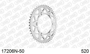 Kawasaki KX 500 C1,D1,E1,E2,E3,E4,E5,E6,E7,E8,E9,E10,E11,E12,E13,E14,E15,E16 1987-2004 - AFAM Rear Sprocket, 520 (OE Pitch), Alu - 50T, 116 links reqd - 17206N-50 - P3 Tuning