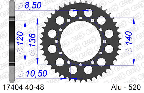 Suzuki GSX-R750 1996-1997 - AFAM Rear Sprocket, 520 conversion, Alu - 40T, 108 links reqd - 17404-40 - P3 Tuning