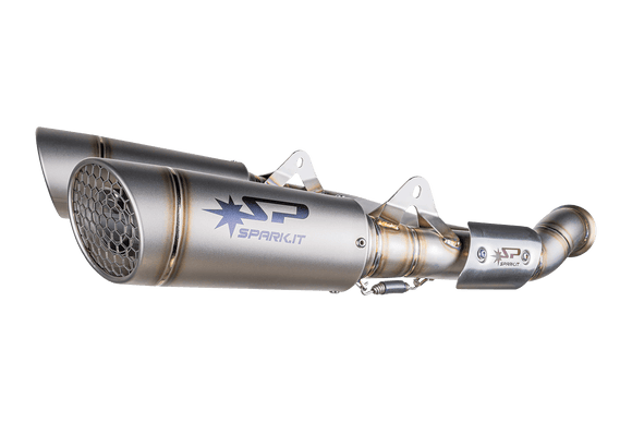 KTM DUKE 790 / 890  - 2 GRID-O silencers 175mm under seat with  1 in 2 pipe for HIGH mounting