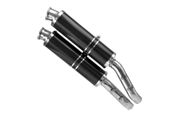 Ducati Monster S4R (07-08) S4RS (06-08) — 2 ROUND silencers with connecting pipes for 45° lateral mounting (overlapping)