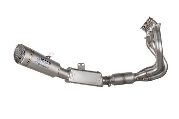 Triumph STREET TRIPLE 765 RS / R / S- 2023 - 2025 - LOW mount EURO 5 full system Stainless Steel + GRID-O Silencer with pre-silencer BOX and catalyst