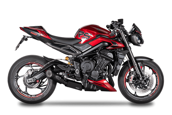 Triumph STREET TRIPLE 765 RS / R / S - 2023 - 2025 - LOW mount EURO 5 full system stainless steel - GRID-O Silencer with pre-silencer BOX and catalyst (Black)