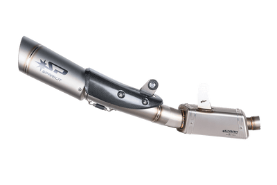 Triumph STREET TRIPLE 765 RS / R / S - 2020 - 2022 -3/4 kit HIGH lateral mounting: Stainless STEEL BOX + GRID-O silencer