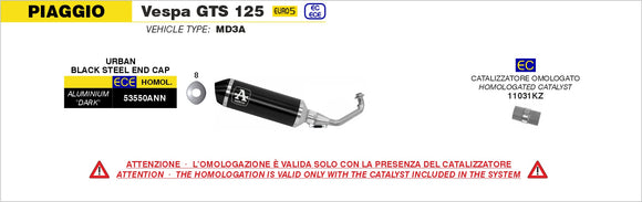 Piaggio VESPA GTS 125i.e. Full system Urban aluminium "Dark" with "Dark" end cap