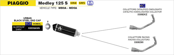 Piaggio MEDLEY 125 S ABS Urban  aluminium "Dark" silencer with "Dark" end cap