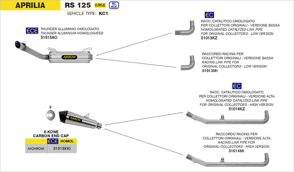 Aprilia RS 125 Link pipe for original collector high version