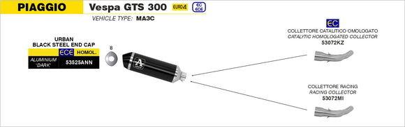 Piaggio VESPA GTS 300i.e. Racing link pipe for Urban Exhaust