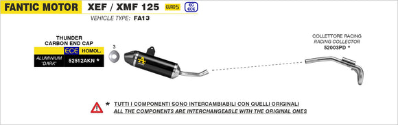 Fantic Motor XEF / XMF 125 Thunder aluminium "Dark" silencer with carby end cap