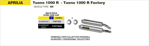 Aprilia TUONO 1000 R / R Factory Race-Tech Approved aluminium silencers (right and left)