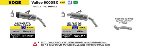 Voge Valico 900DSX Central Link Pipe interchangeable with original one